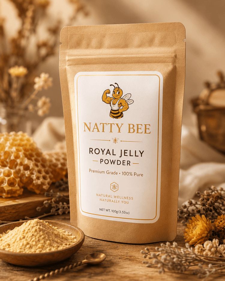 Natty Bee Royal Jelly — kraft pouch with honeycomb